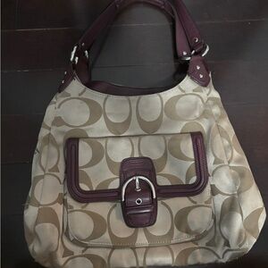 Coach Tan and Burgundy Shoulder Bag